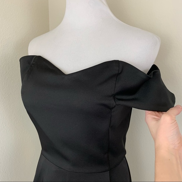 J.O.A. Black Silk Off the Shoulder Romper - Picture 4 of 14